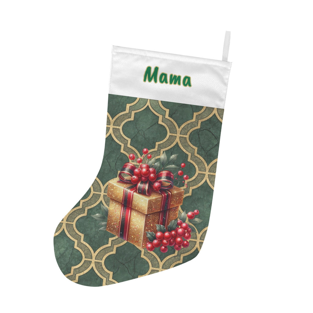 Personalizable Golden Presents on Green Christmas Stocking (Made in USA)
