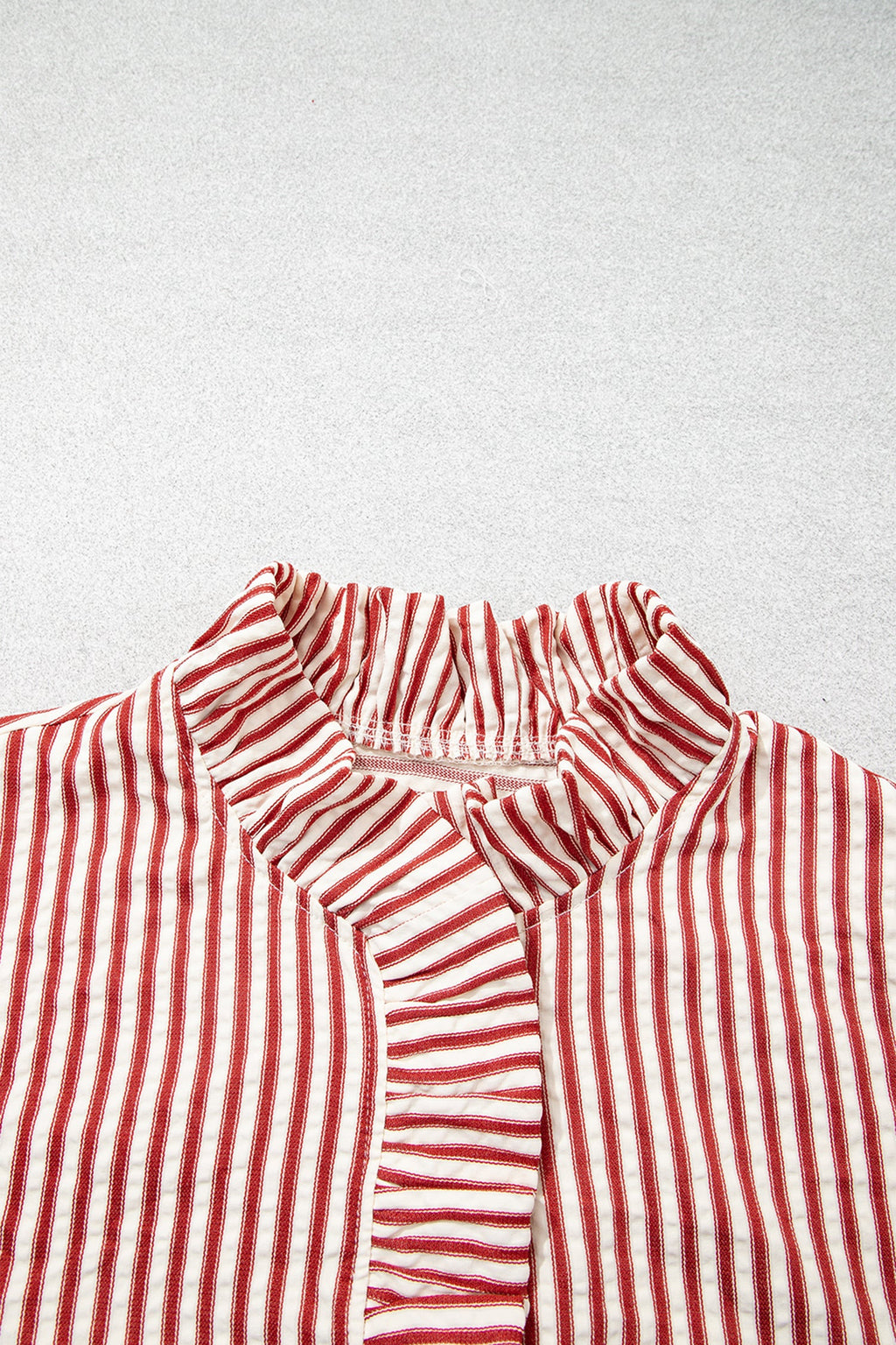 Stripe Textured Ruffle Trim Button-Up Long Sleeve Shirt