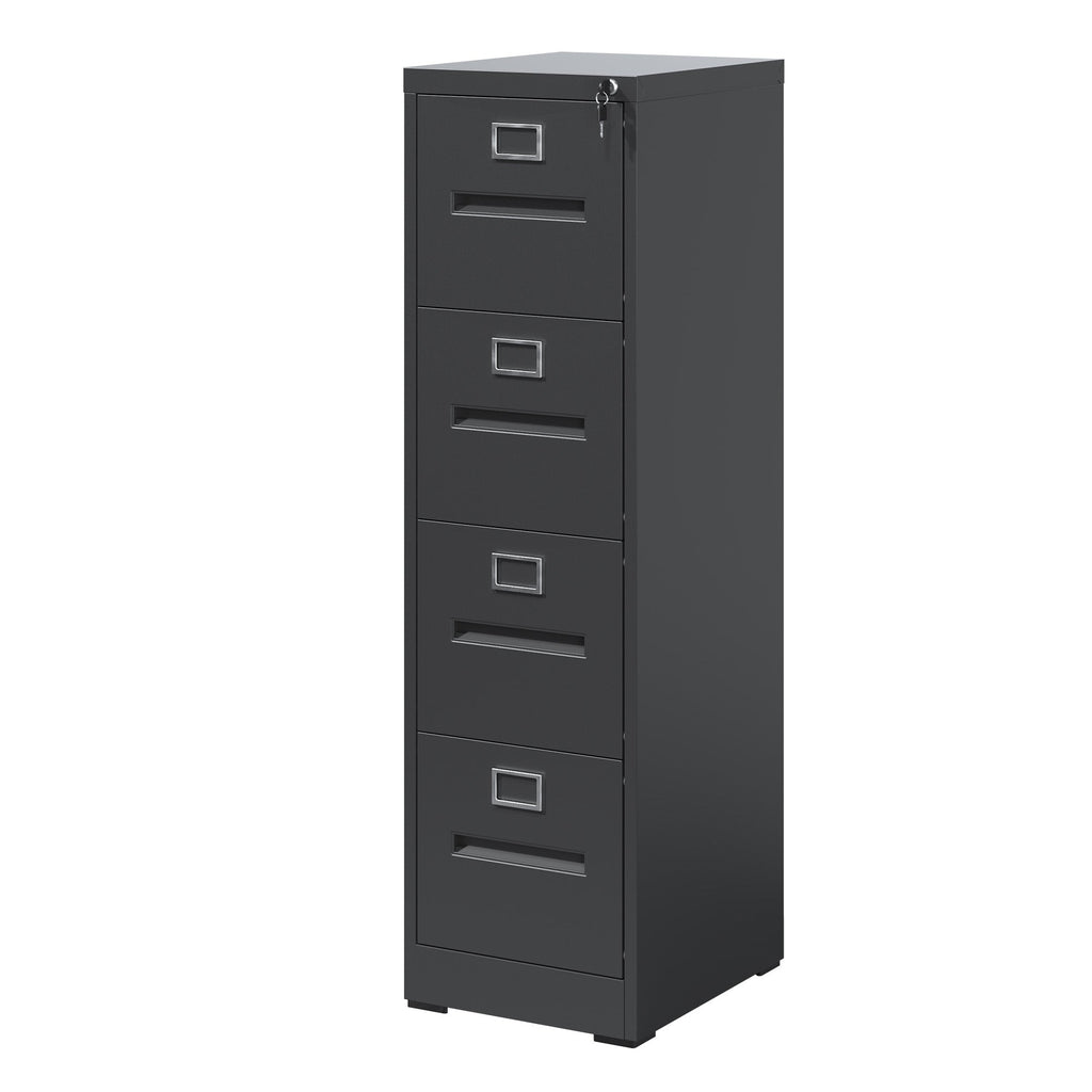 Premium 4 Drawer File Cabinet with Lock Metal Vertical File Cabinet for Office or Home in Black Steel, A4 Legal/Letter Size