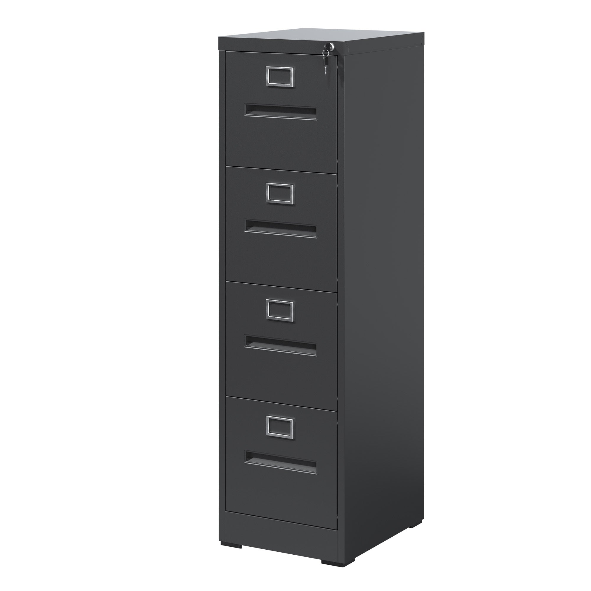 Premium 4 Drawer File Cabinet with Lock Metal Vertical File Cabinet for Office or Home in Black Steel, A4 Legal/Letter Size