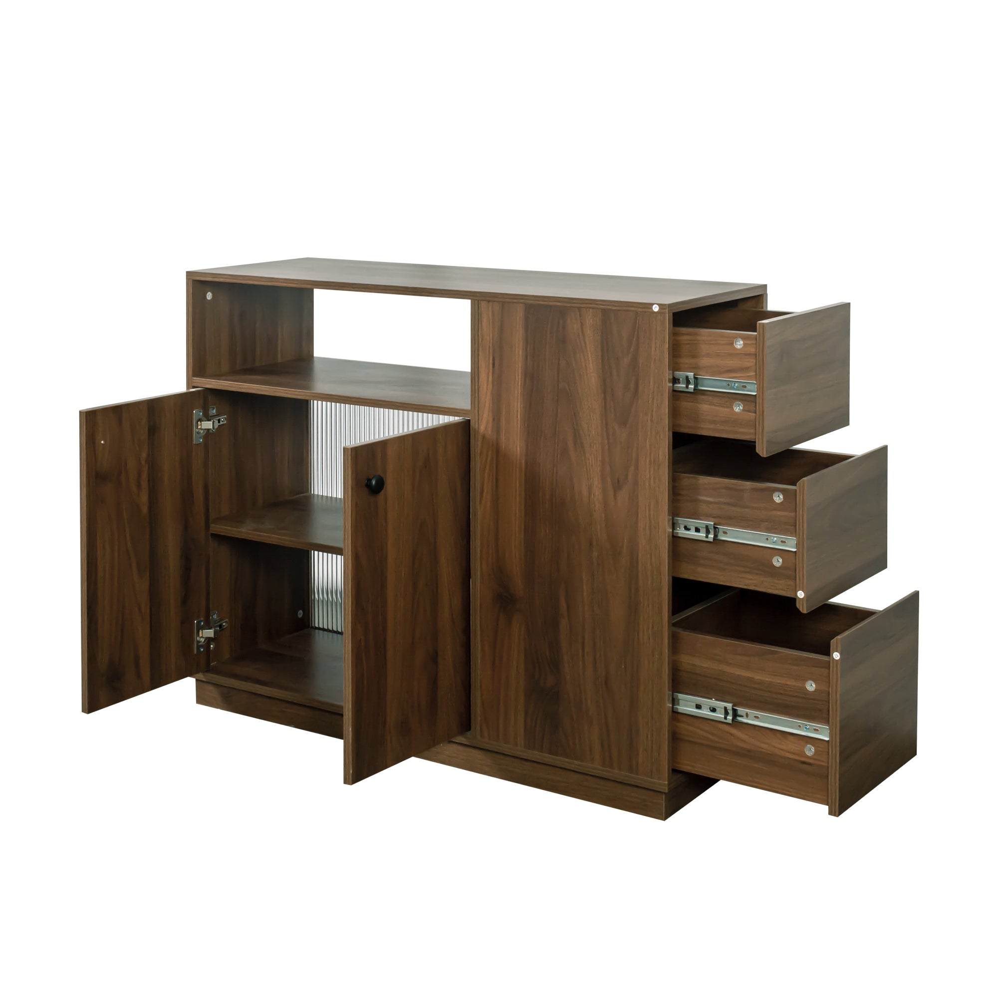 Kitchen Sideboard, Small  Countertop Organizer, Tabletop Cabinet with 2 Glass Sliding Door,3 Side Drawers & 1 small display shelves, Counter Cabinet for Kitchen, Living Room, Dinning Area
