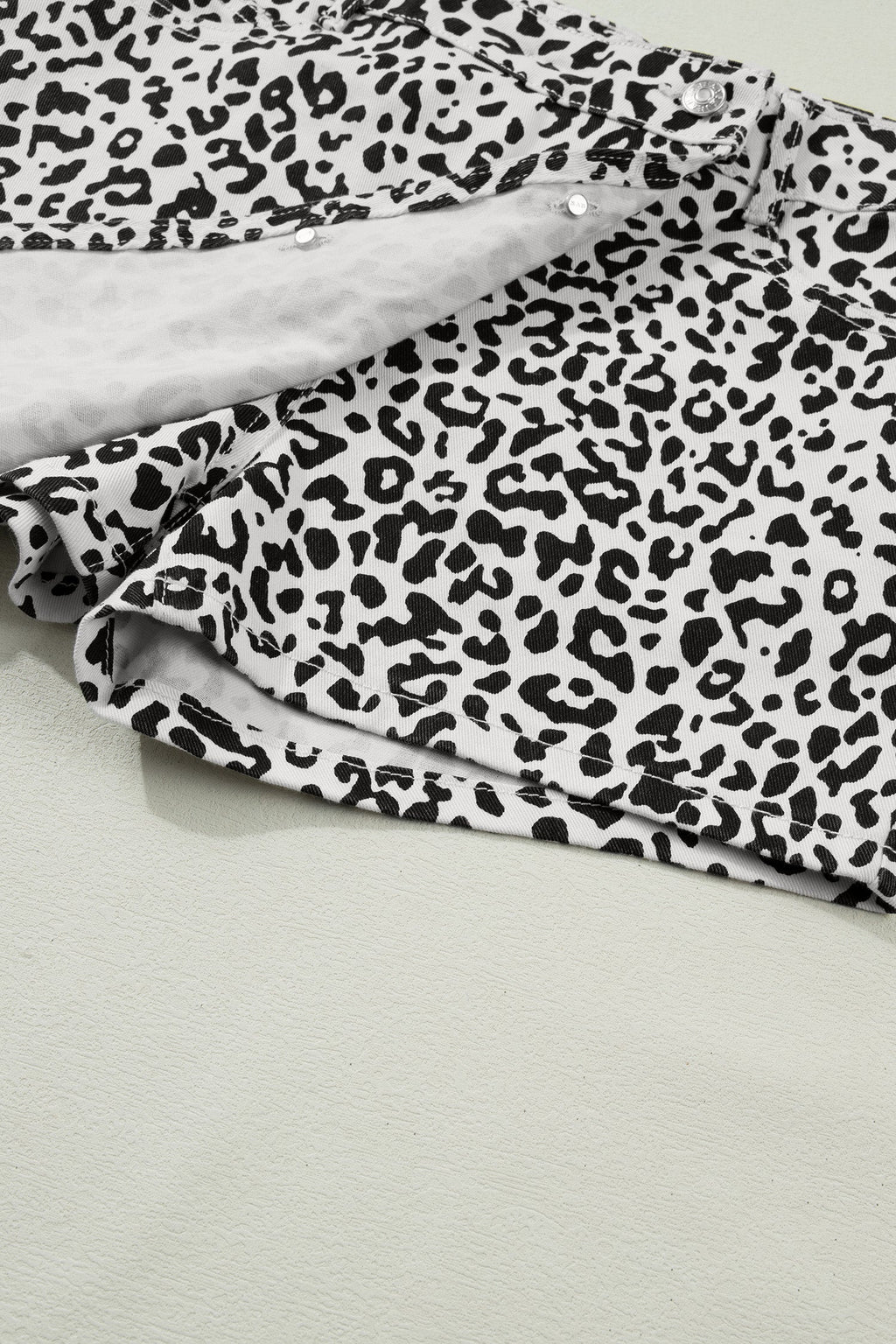 Leopard Denim Buttoned Overlap Shorts