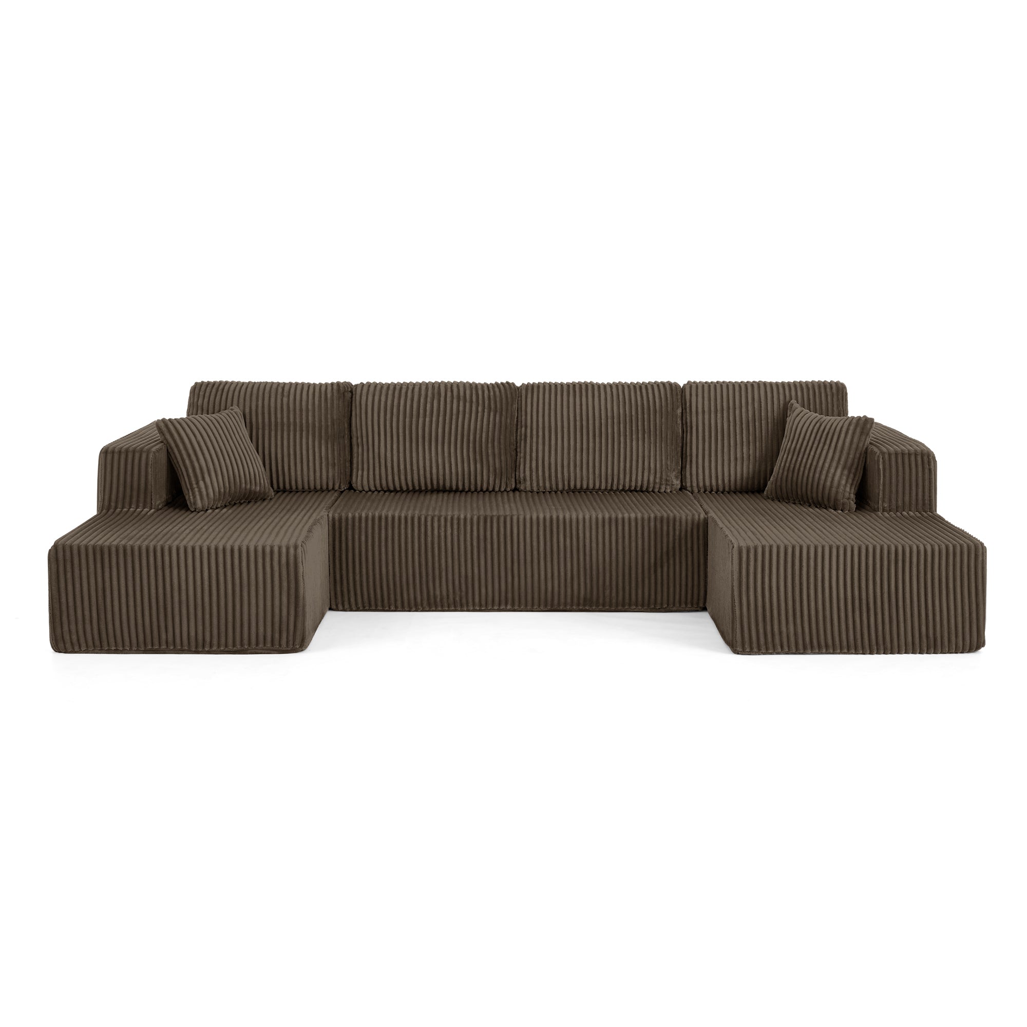 Modern Minimalist U Shape Modular Sectional Sofa, Sleeper Sofa in Corduroy, Brown