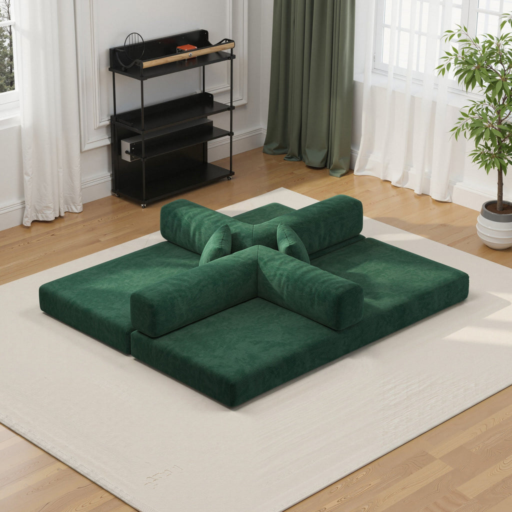 78.8inch  Modular Sectional Sofa, Convertible Pudding Block Sofa, Floor Standing Sofa Bed Arm Comfort Sofa Bed, Compression Sofa for Living Room and Bedroom -  (Green)