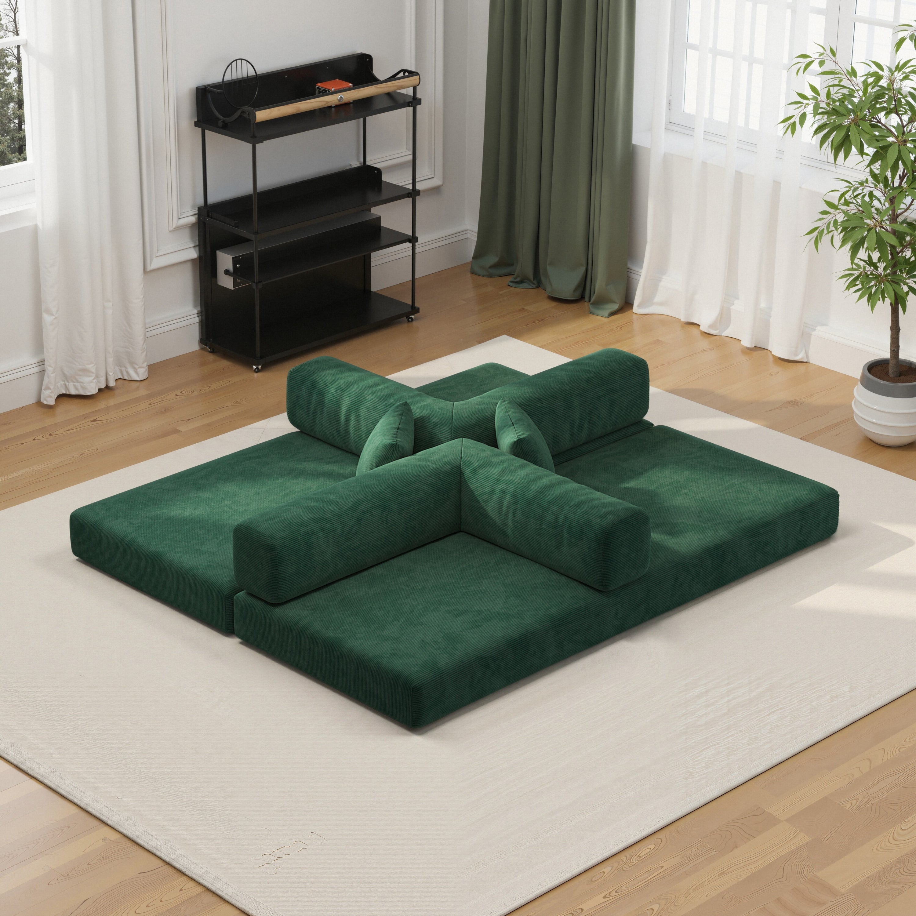 78.8inch  Modular Sectional Sofa, Convertible Pudding Block Sofa, Floor Standing Sofa Bed Arm Comfort Sofa Bed, Compression Sofa for Living Room and Bedroom -  (Green)