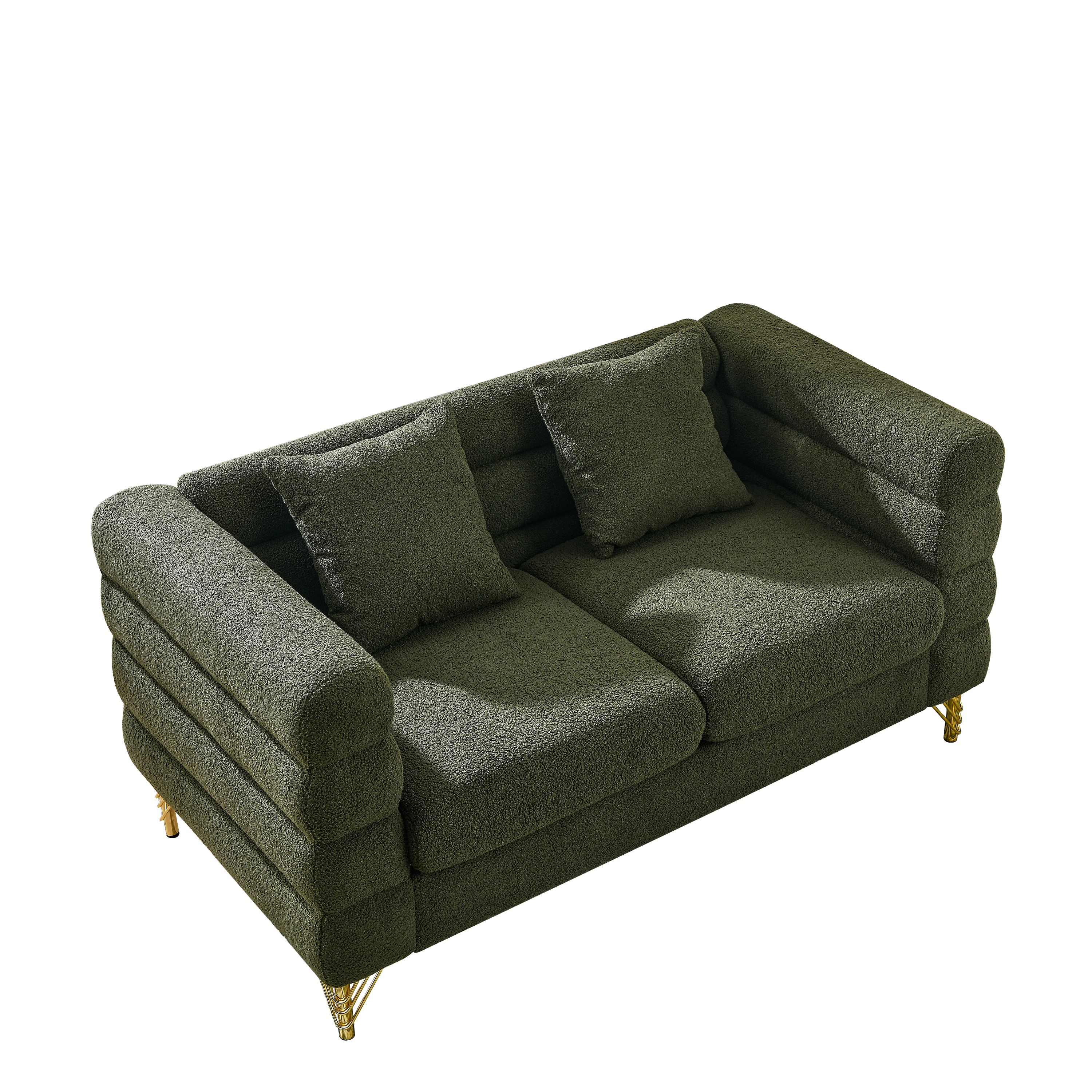 60Inch Oversized 2 Seater Sectional Sofa, Living Room Comfort Fabric Sectional Sofa-Deep Seating Sectional Sofa, Soft Sitting with 2 Pillows for Living Room, Bedroom, Office, Green teddy( W834S00032)