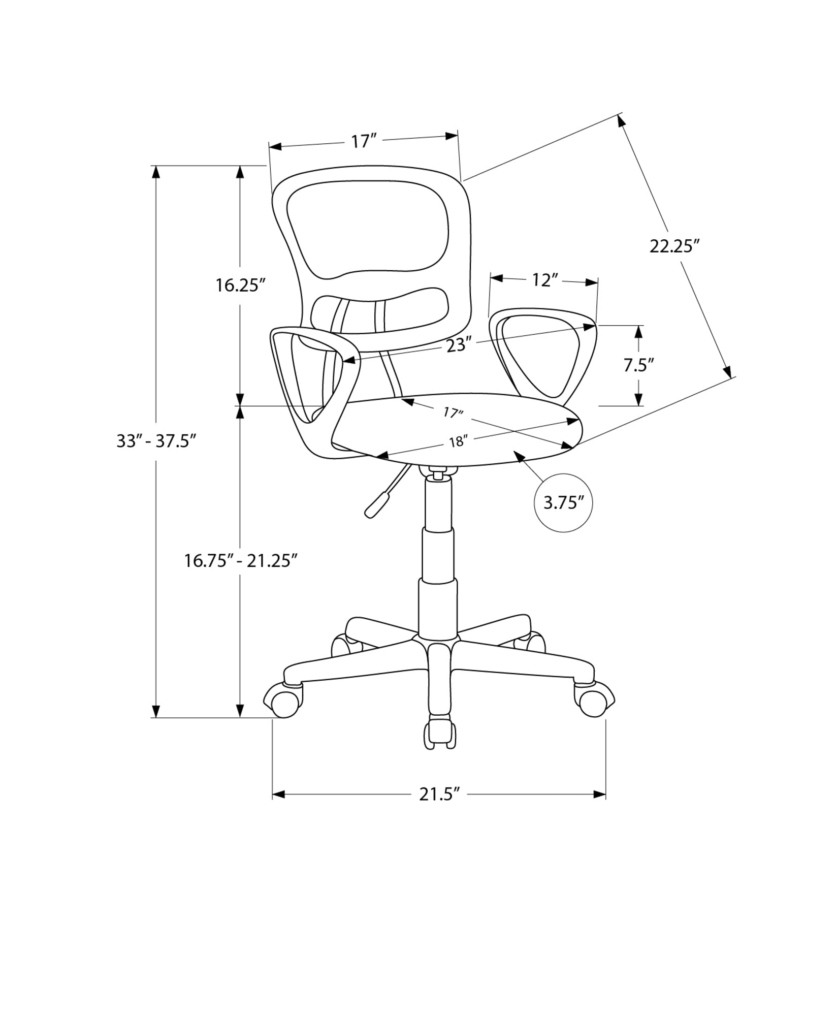 Office Chair, Adjustable Height, Swivel, Ergonomic, Armrests, Computer Desk, Work, Juvenile, White Mesh, Black Metal, Contemporary, Modern