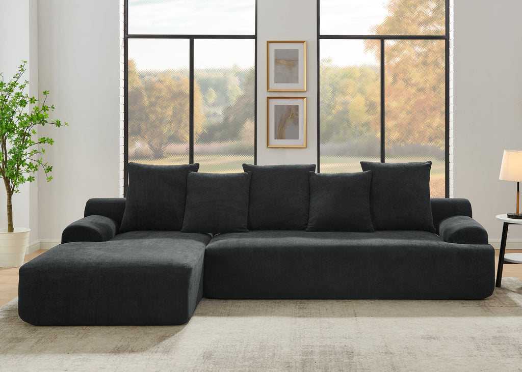 110.25x67'' Modern Upholstered L-Shape Sectional Sofa Couch, Modular Compressed Sofa with Free Combination for Living Room Bedroom, Melange Velvet, Black