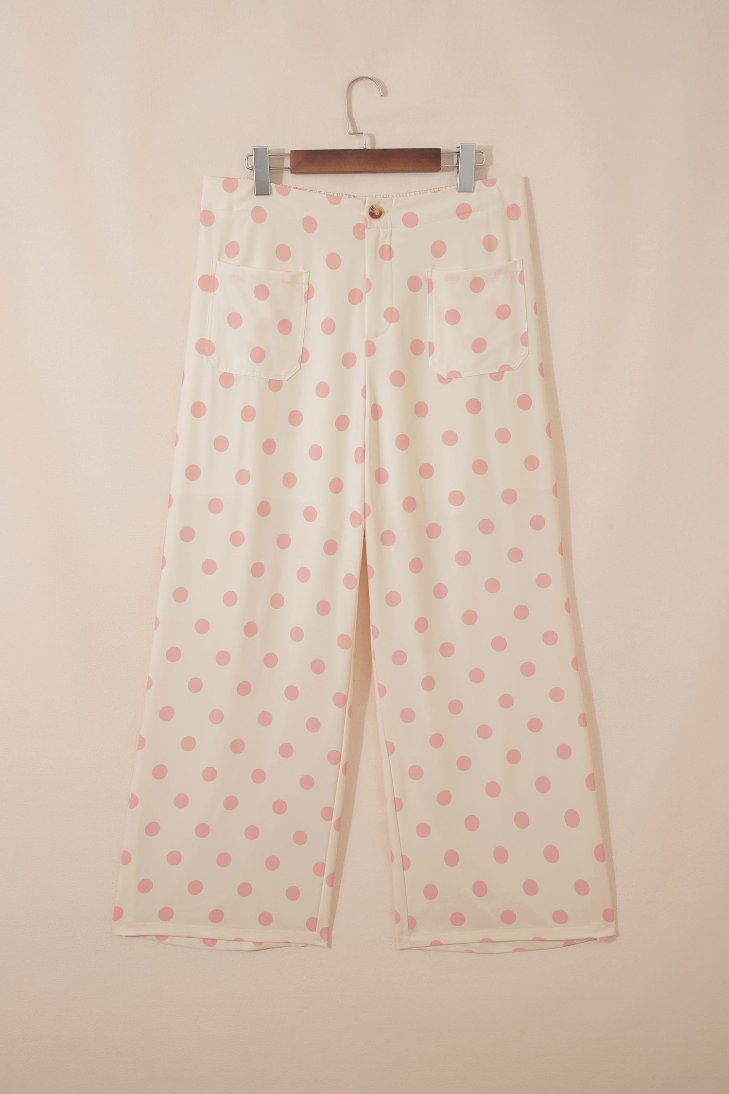 Polka Dot Patch Pocket Wide Leg Pants