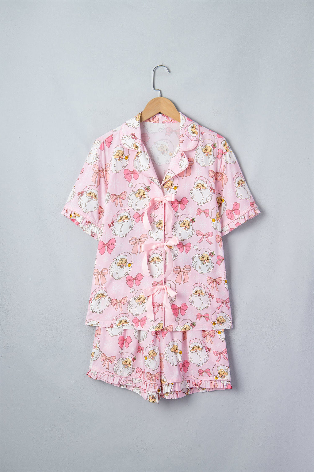 Christmas Santa Print Top & Shorts Pajama Set