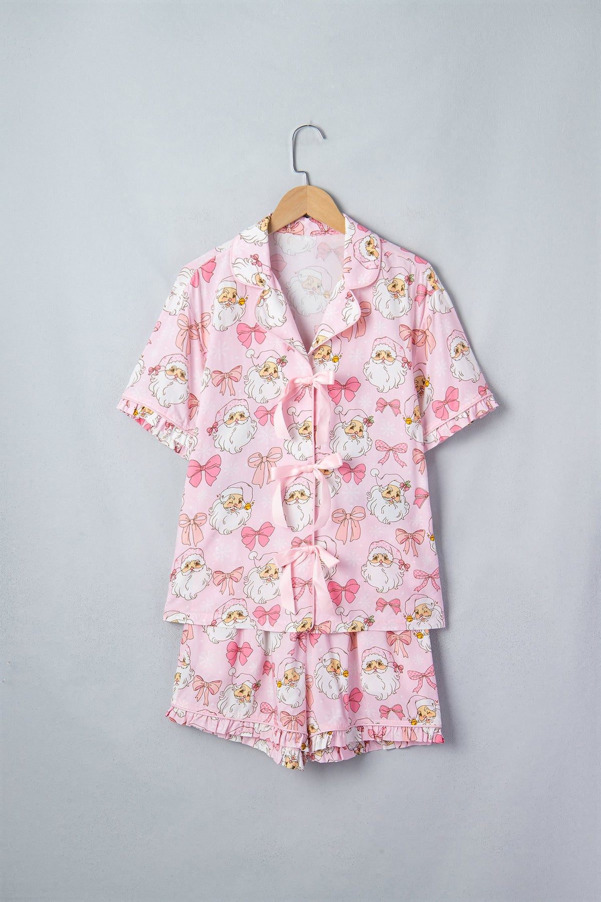 Christmas Santa Print Top & Shorts Pajama Set