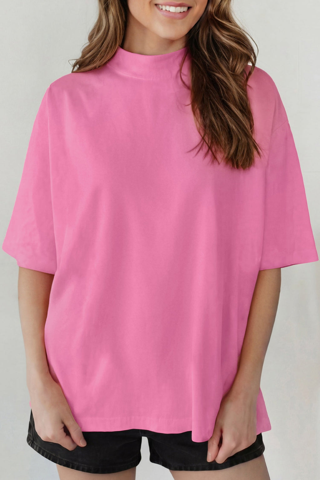 Oversized Solid Color High Neck Tee
