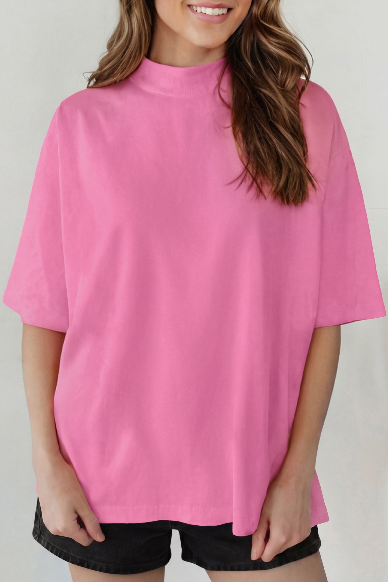 Oversized Solid Color High Neck Tee
