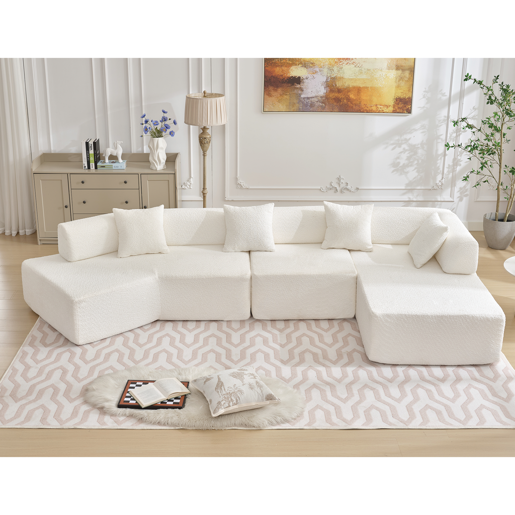 [NEW ARRIVED] [VIDEO PROVIDED]Modern Minimalist 140' L-Shape Couch ,No Assembly Required,Boucle,Modular Sofa ,Couch with Chaise,Free Combination Foam-Filled Sofa, 4 Seats,White