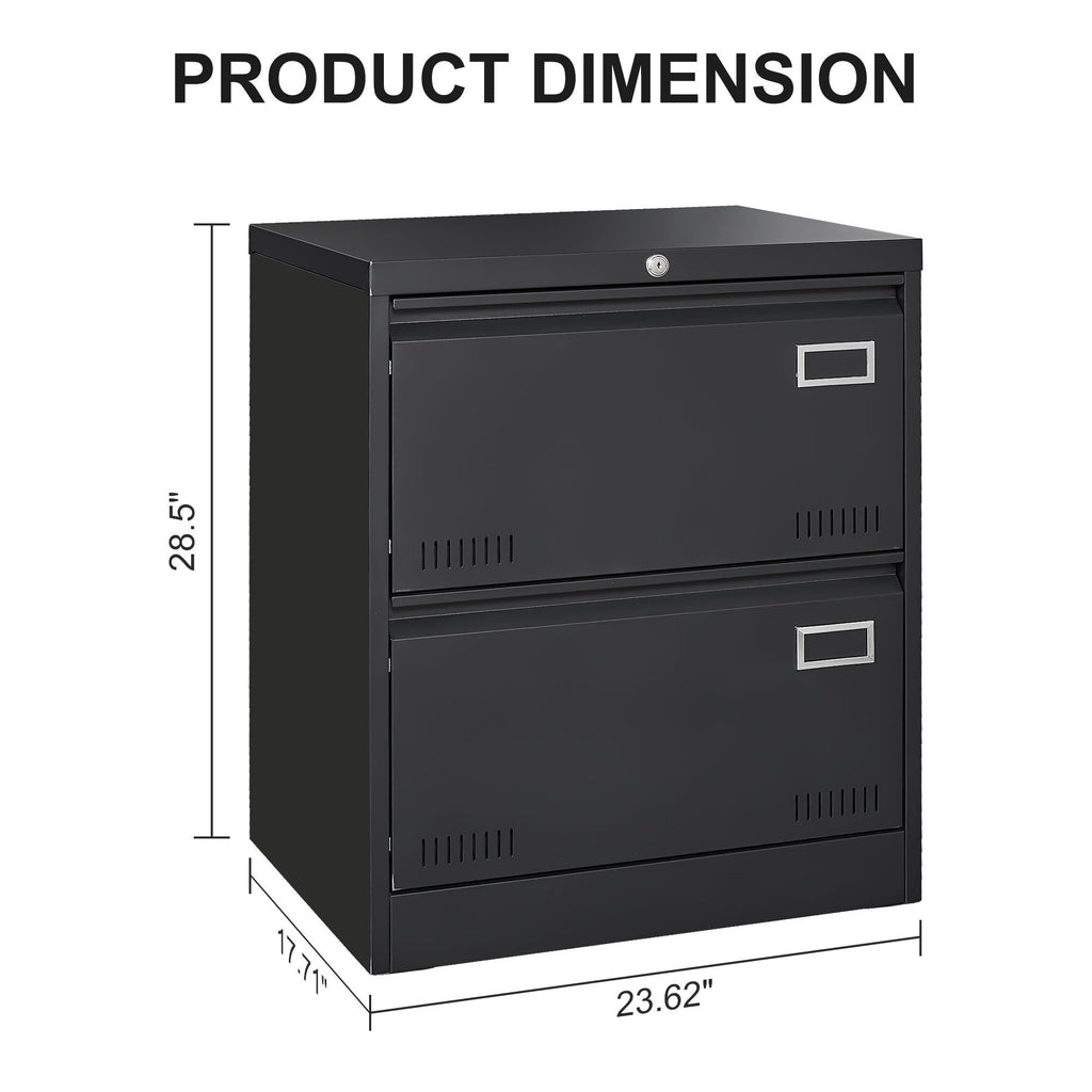 Modern Black Metal 2 Drawer Lateral File Cabinet with Lock for Home Office Use