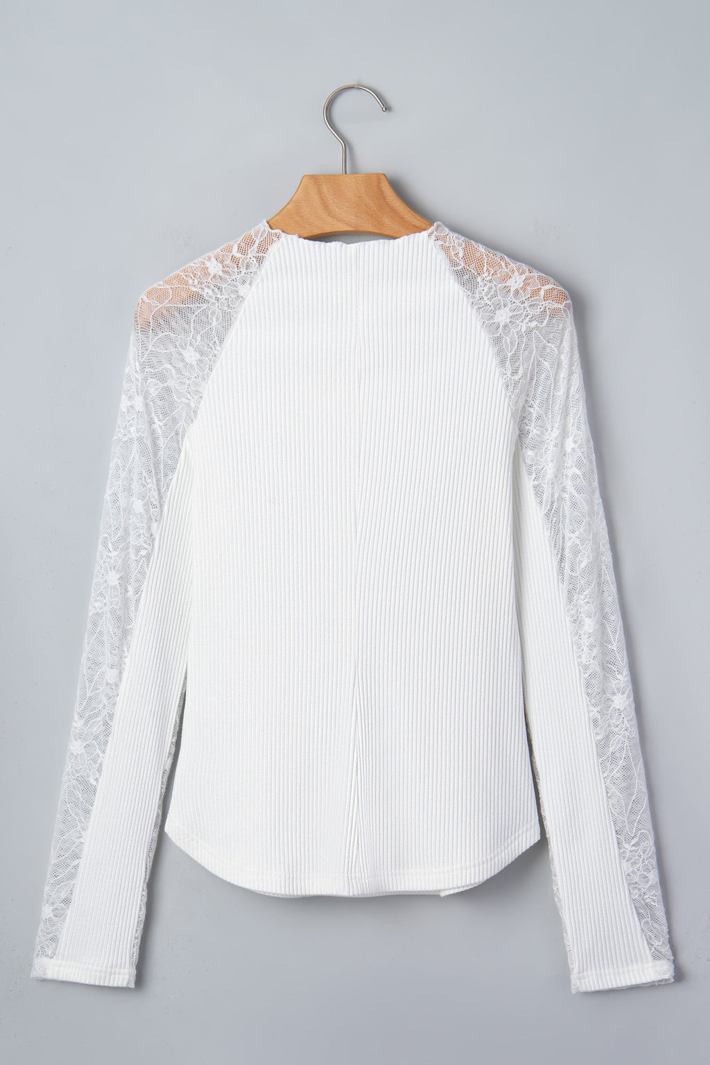 Solid Sheer Lace Long Sleeve Ribbed Knit Top