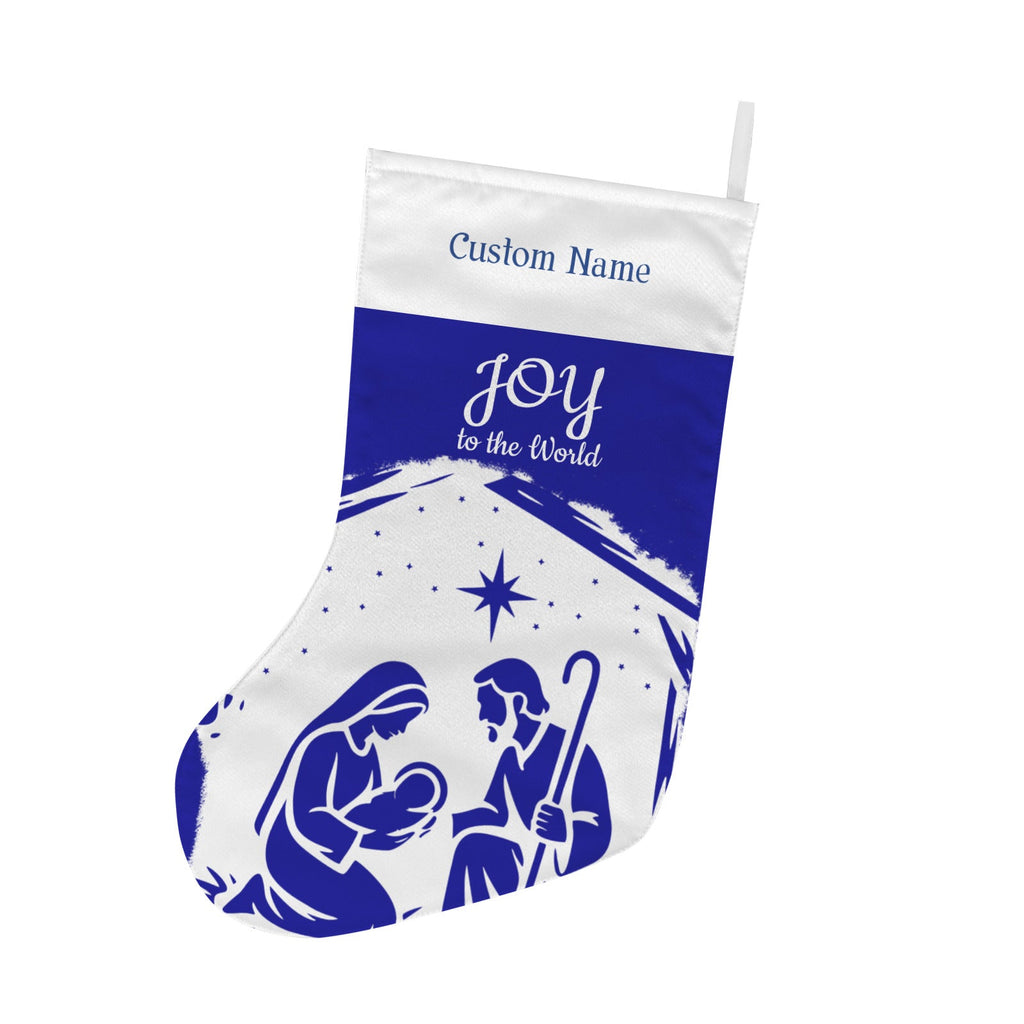Personalizable Blue Joy to the World Christmas Stocking (Made in USA)