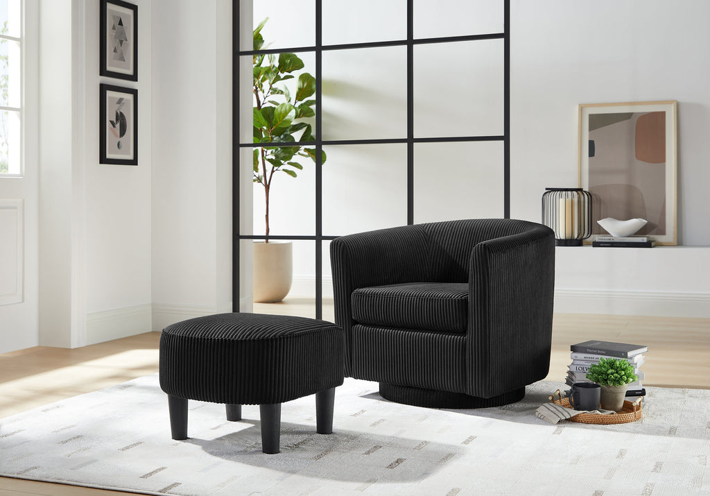Swivel Accent Chair 360° Comfy Recliner Corduroy Arm Chair Single Sofa with Ottoman for Living Room Bedroom,Black
