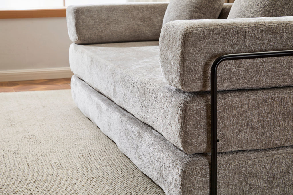 Floor Couch,Compression Sofa,Convertible Floor Sofa Bed-with Pillow Back Support Armrest,Comfy Futon Couch Lounge Sleeper Bed,Chenille fabric,for Living Room Bedroom (LIGHT-GREY)