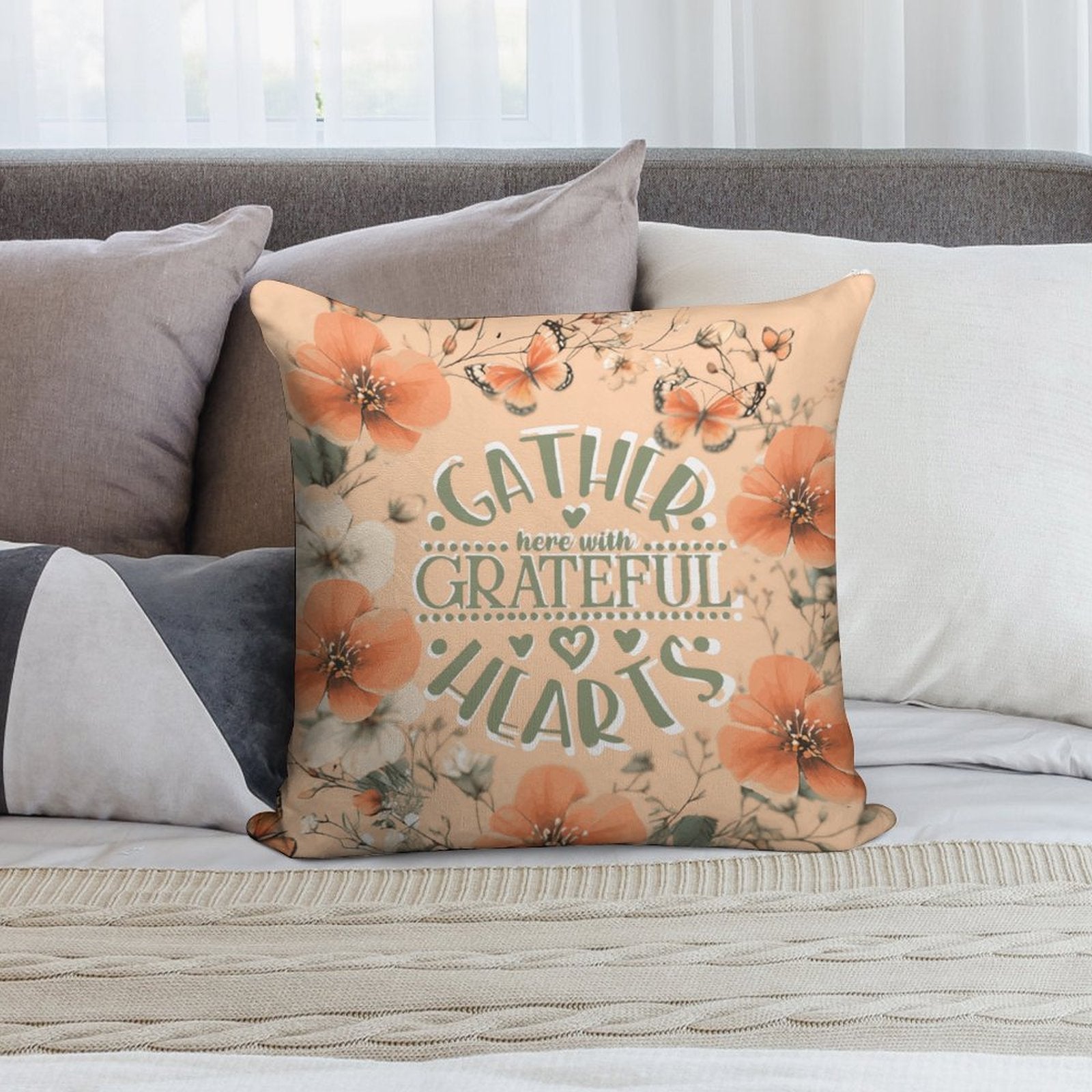 Gather Here with Grateful Hearts Orange 2-Piece Ultra-Soft Pillowcase Set - 18"×18"