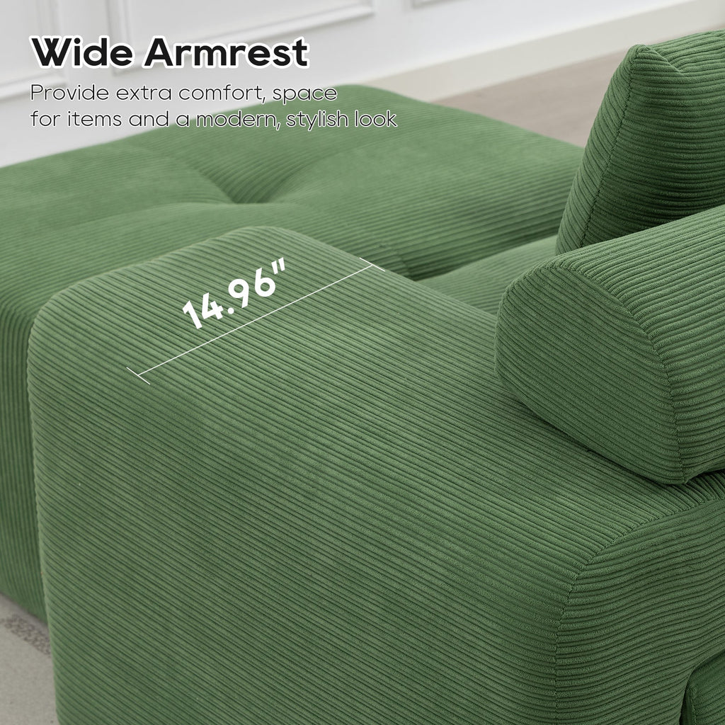 L-Shaped Sectional Couches for Living Room with Memory Foam & Steel Frame - No Assembly Convertible Sofa Bed, Corduroy Fabric Compression Sofa, Modular Couch for Apartments,Bedrooms,Home Theate,Green
