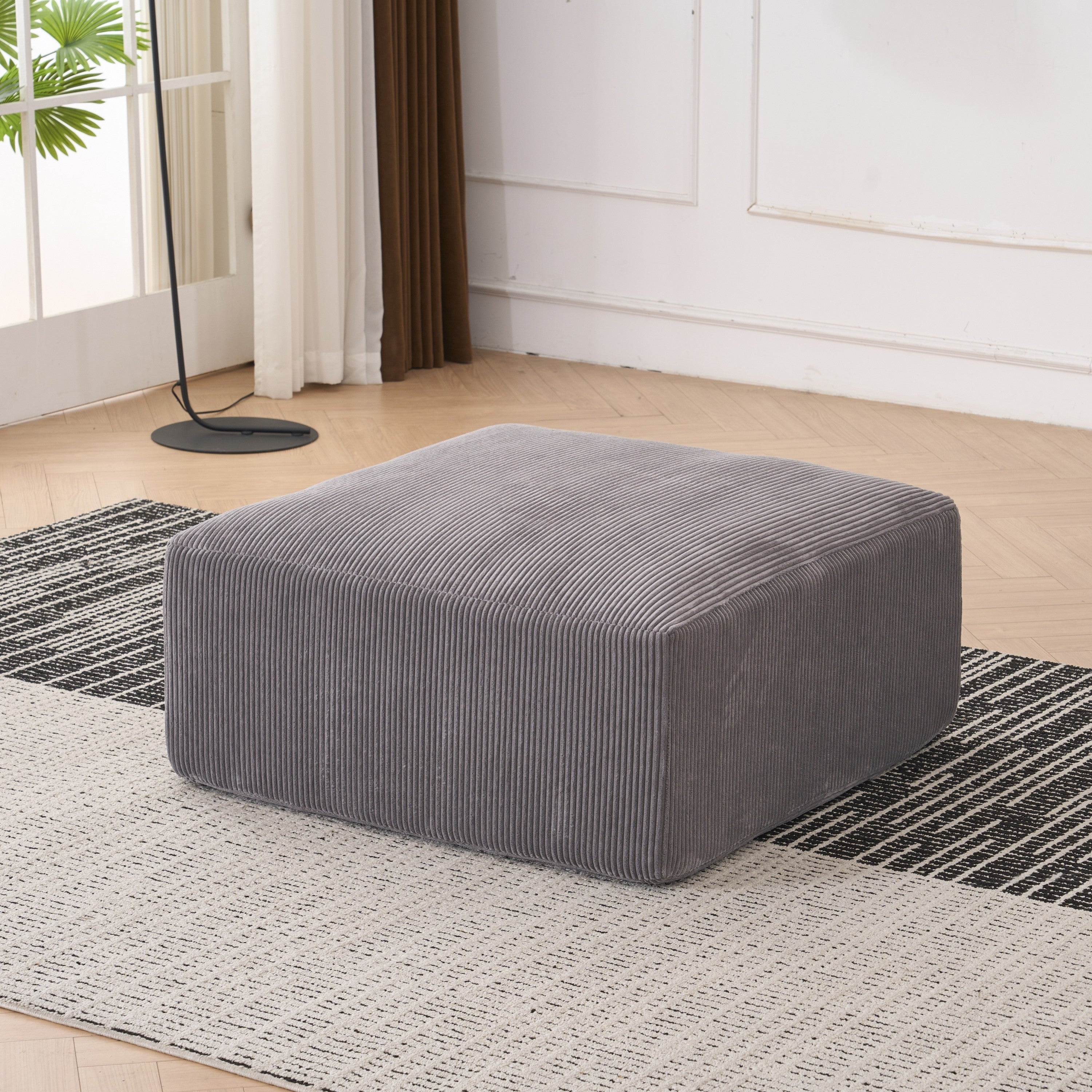 Modern U-shaped 6-seat Upholstered Sleeper Sofa with Console, Cupholders, USB Ports, Gray Corduroy
