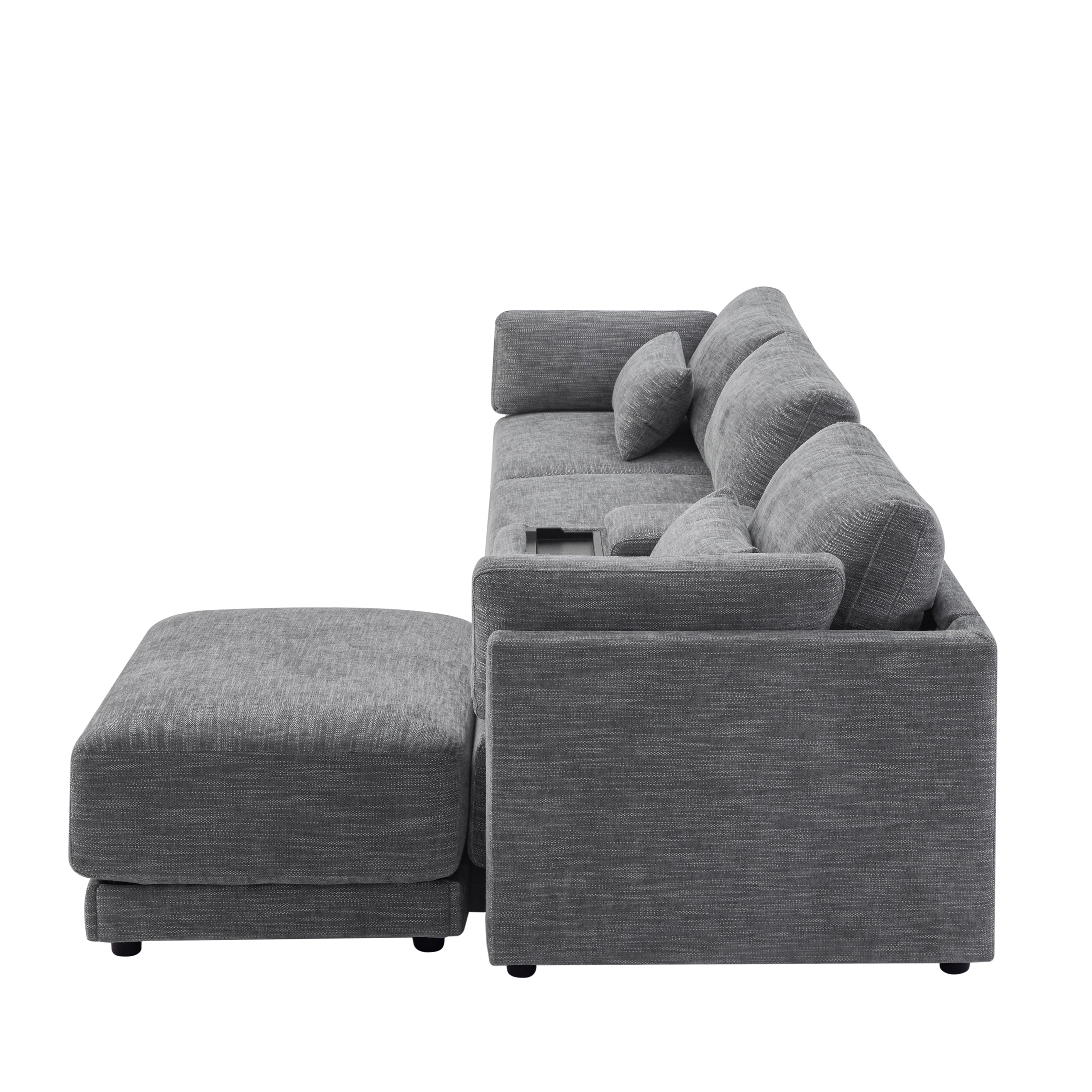 [VIDEO+NEW]124'' Modular Sectional Sofa with Storage Console and Movable Ottoman,33'' Wide Seat,4 Seat L Shaped Chenille Couch,Reversible Comfy Sofa with USB Charger for Living Room,Apartment,2 Colors