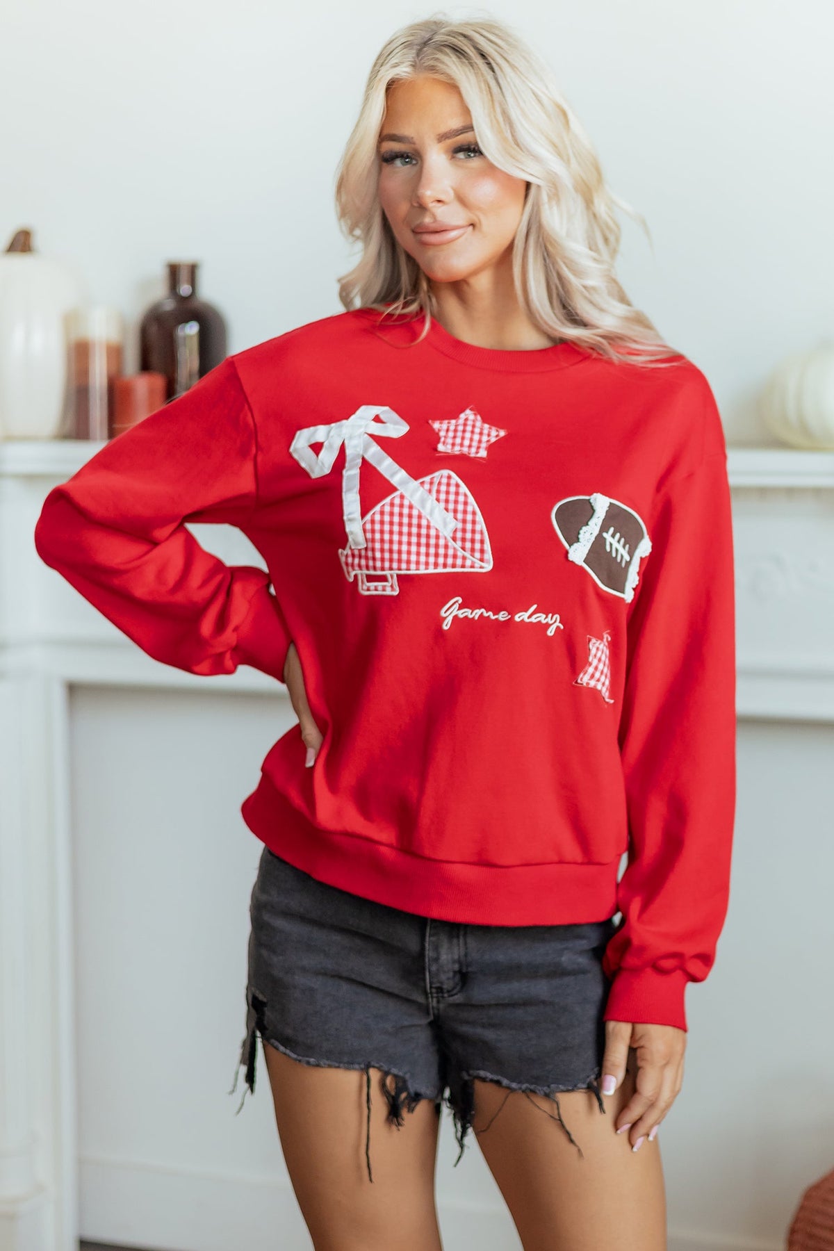 Game Day Gingham Patch Embroidered Sweatshirt