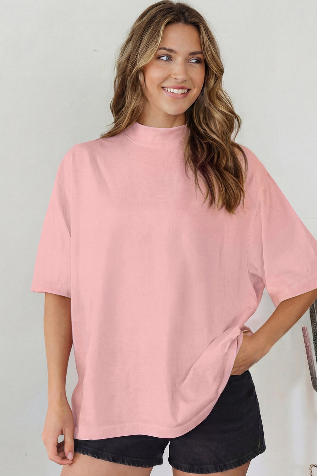 Oversized Solid Color High Neck Tee