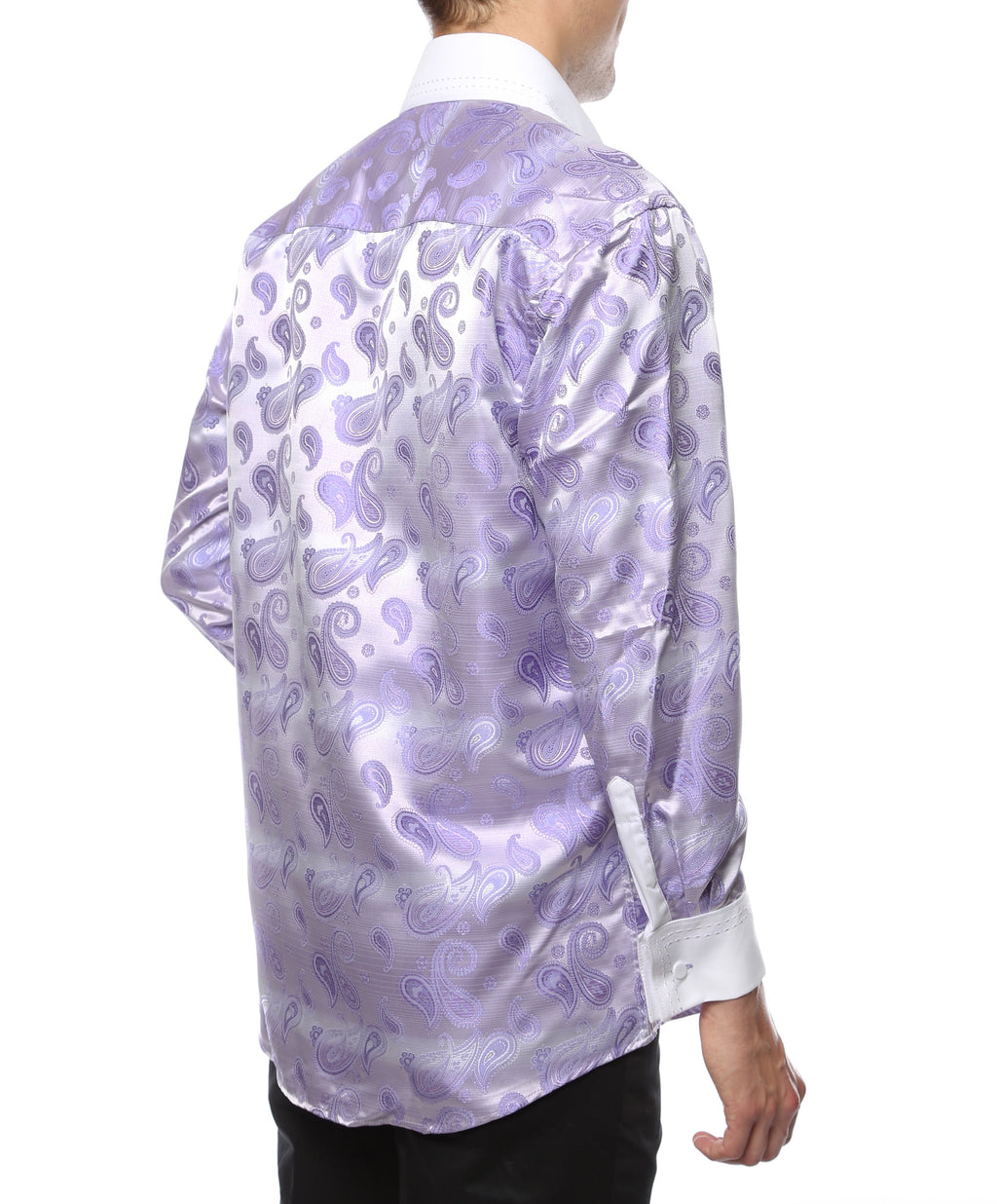 Men's Purple & Lilac Paisley Satin Dress Shirt – High Collar, French Cuff | Ferrecci Hi-1016