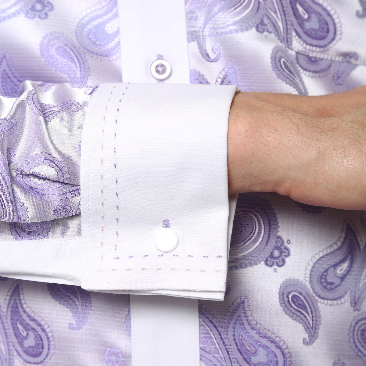 Men's Purple & Lilac Paisley Satin Dress Shirt – High Collar, French Cuff | Ferrecci Hi-1016