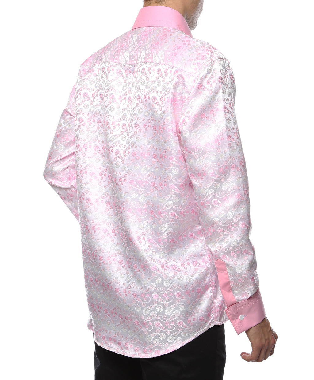 Men's Pink Floral Satin Dress Shirt – High Collar, French Cuff | Ferrecci Hi-1031