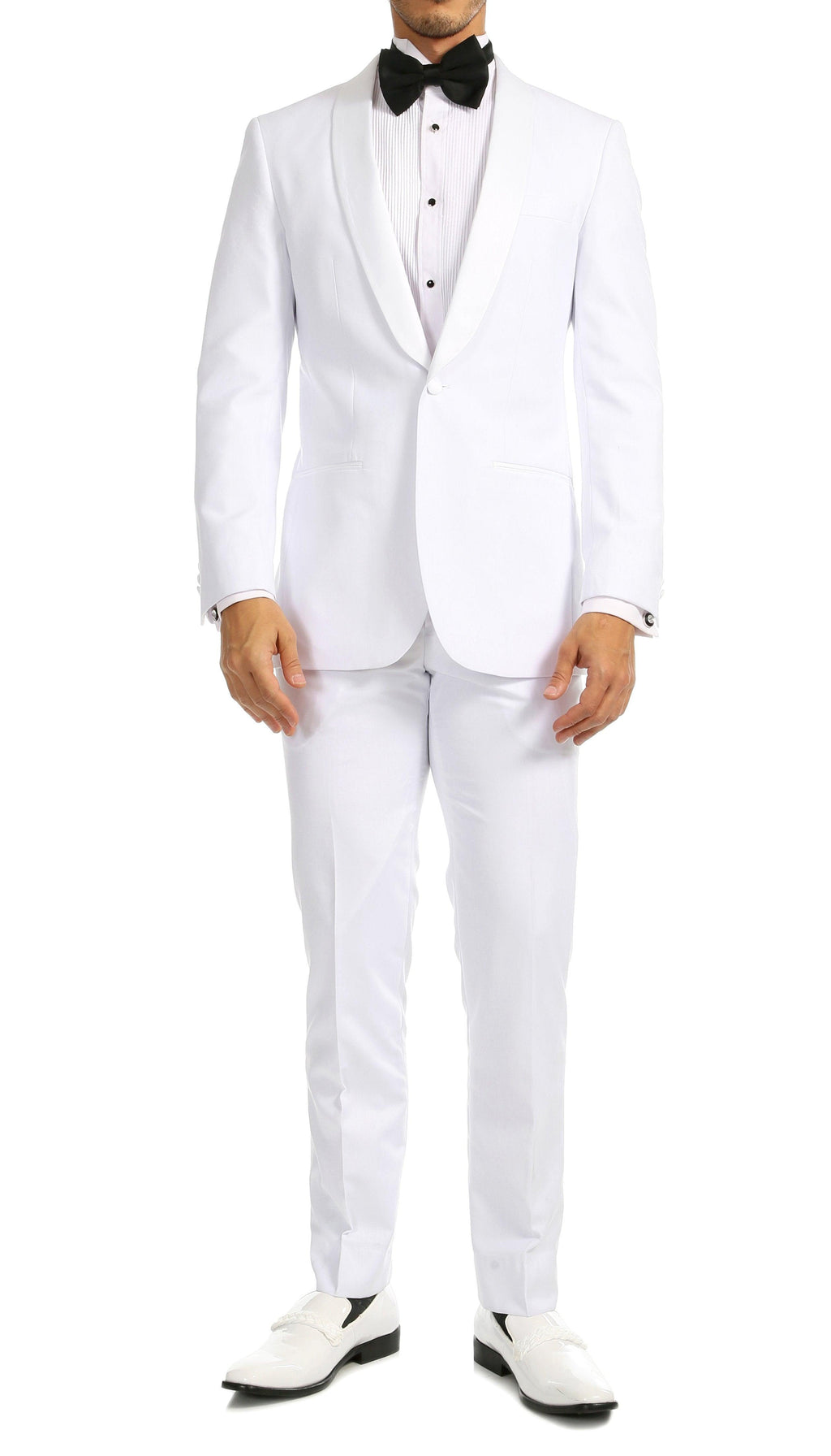 Men's White Shawl Lapel Tuxedo – Slim Fit 2 Piece Suit | Ferrecci Reno