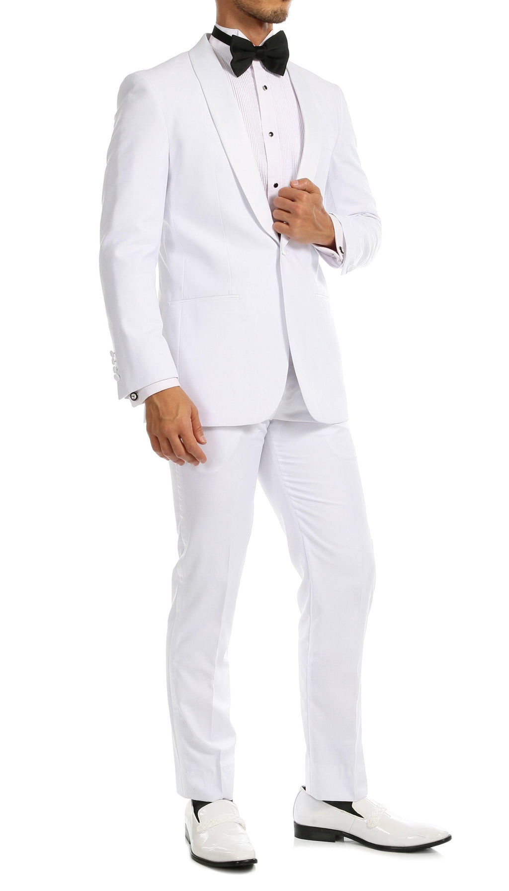 Men's White Shawl Lapel Tuxedo – Slim Fit 2 Piece Suit | Ferrecci Reno