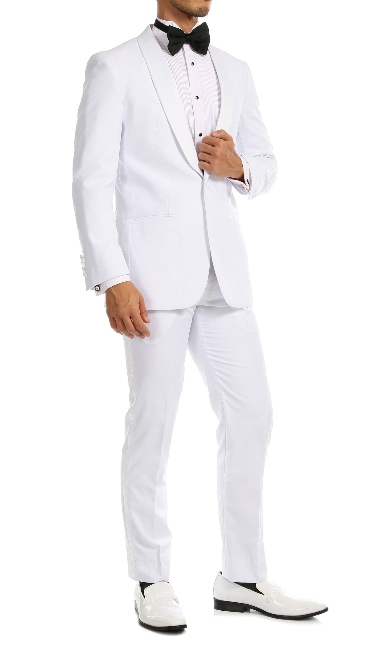 Men's White Shawl Lapel Tuxedo – Slim Fit 2 Piece Suit | Ferrecci Reno