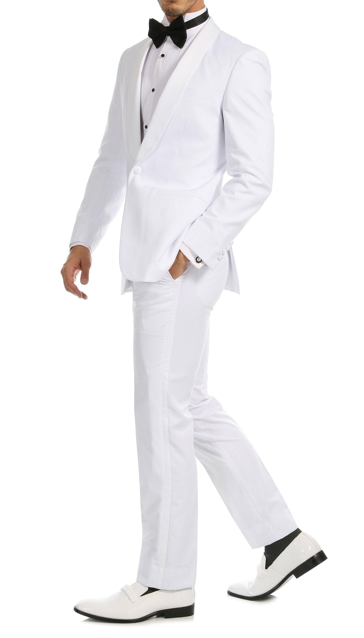 Men's White Shawl Lapel Tuxedo – Slim Fit 2 Piece Suit | Ferrecci Reno