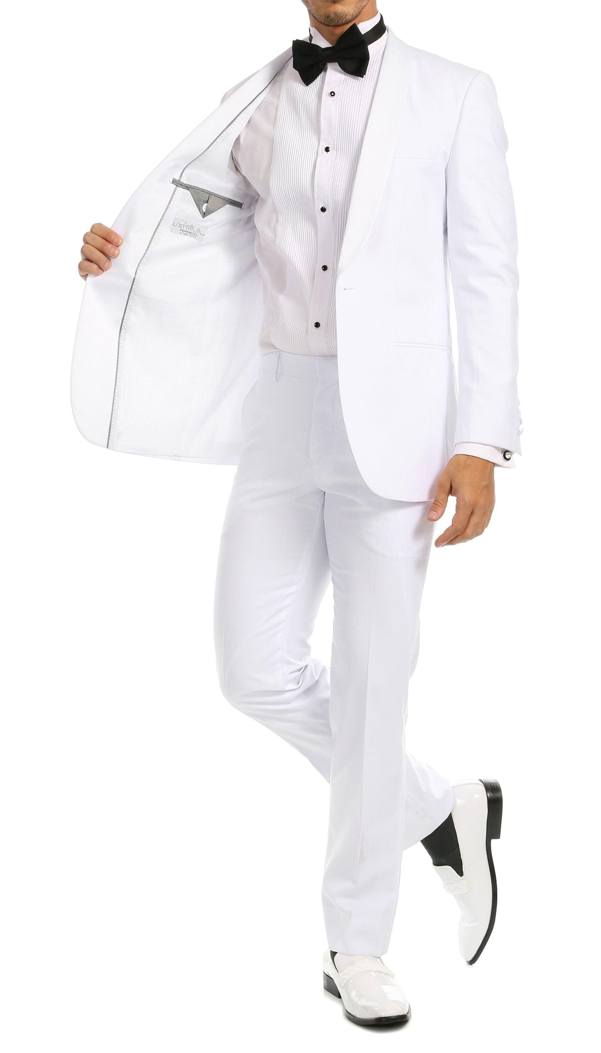 Men's White Shawl Lapel Tuxedo – Slim Fit 2 Piece Suit | Ferrecci Reno