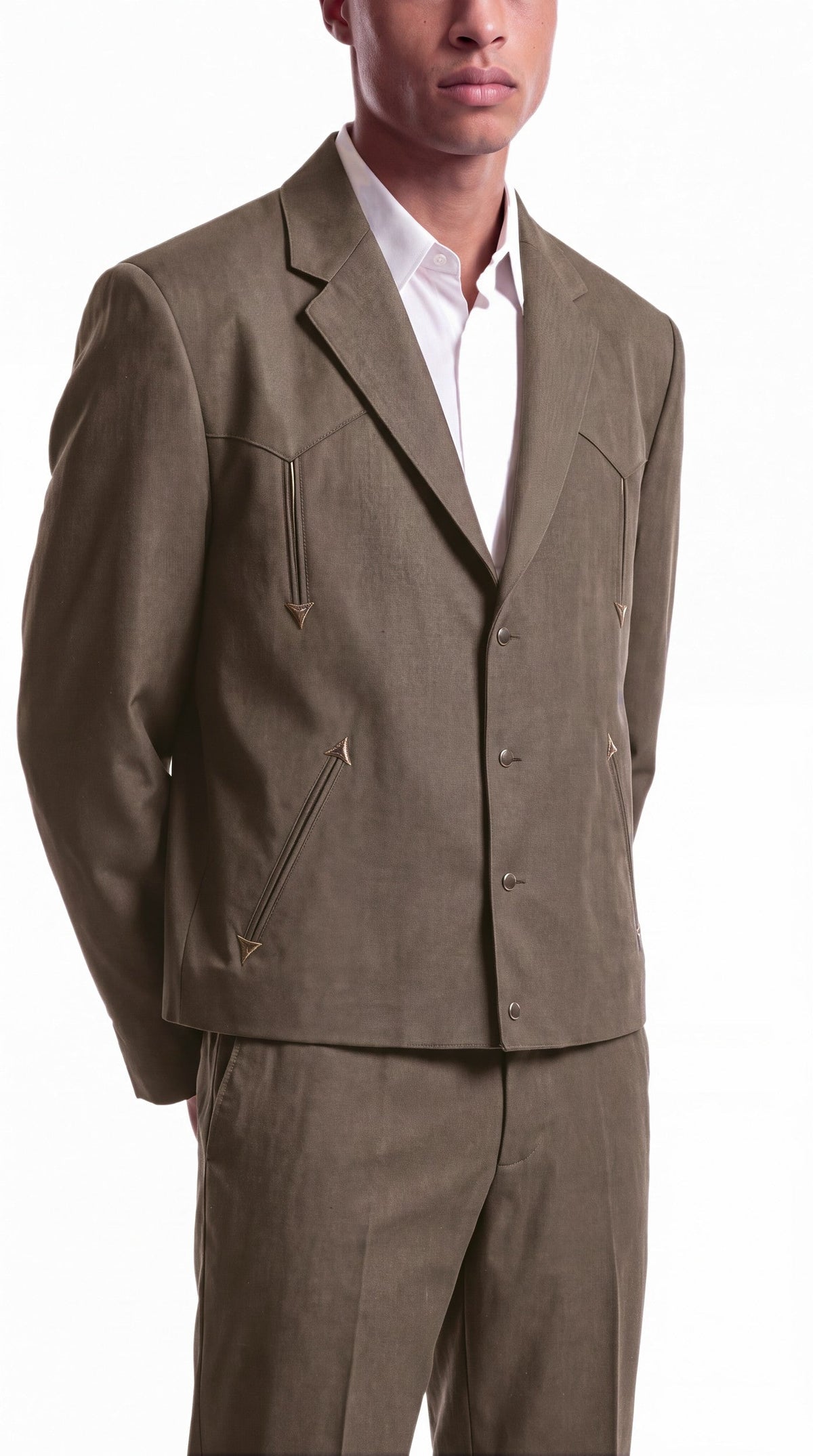 Men's Brown Western Suit 2-Piece - Cowboy Suit with Western Yoke & Pearl Snaps