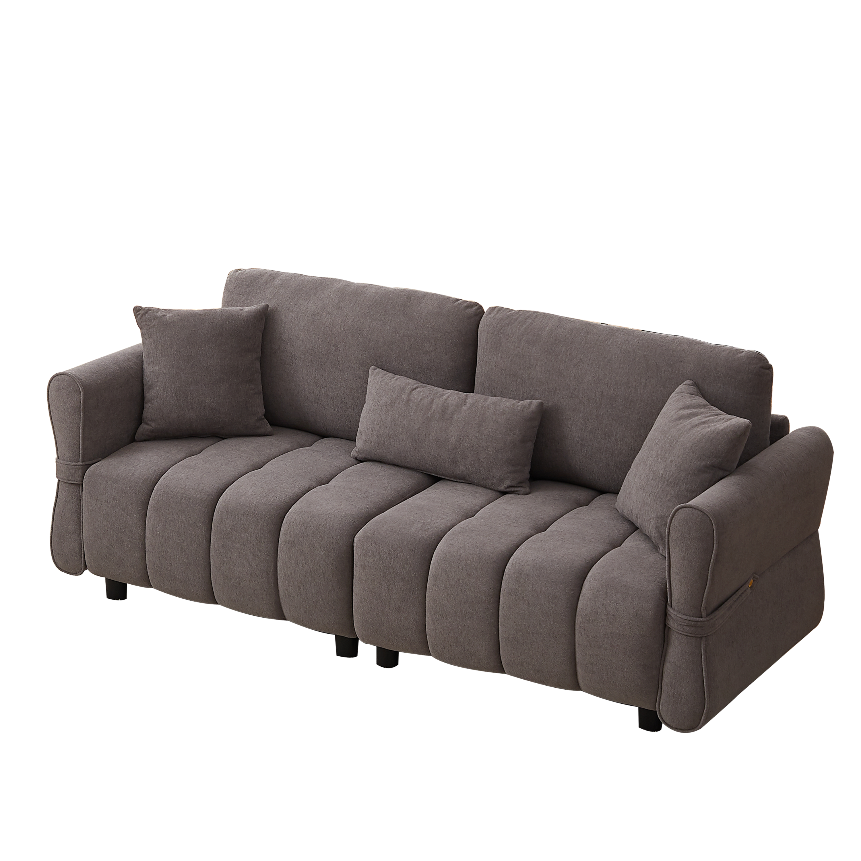 80''Premium chenille fabric sofa with 2 cushions and 1 lumbar pillow Armrest strap design,,upholstered 3-seater sofa  for living rooms, bedrooms,apartments and offices Grey