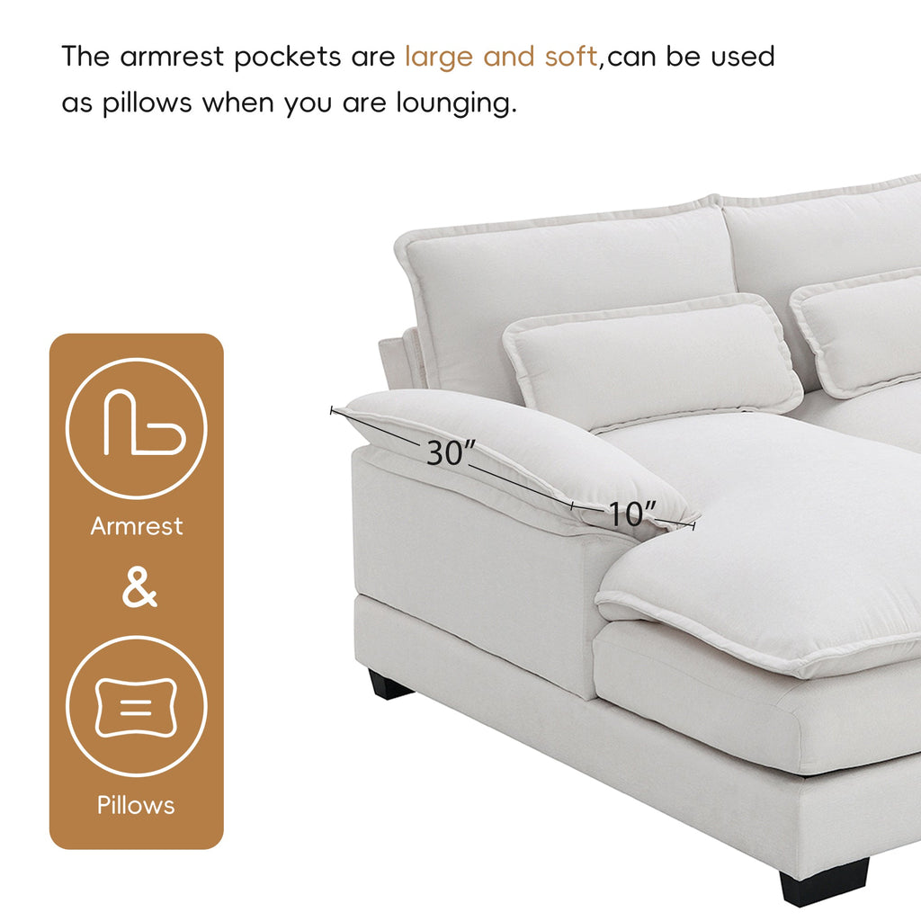 Modern U-shaped Sectional Sofa with Waist Pillows, 6-Seat Upholstered Symmetrical Sofa Furniture, Sleeper Sofa Couch with Chaise Lounge, Chenille and Velvet Options