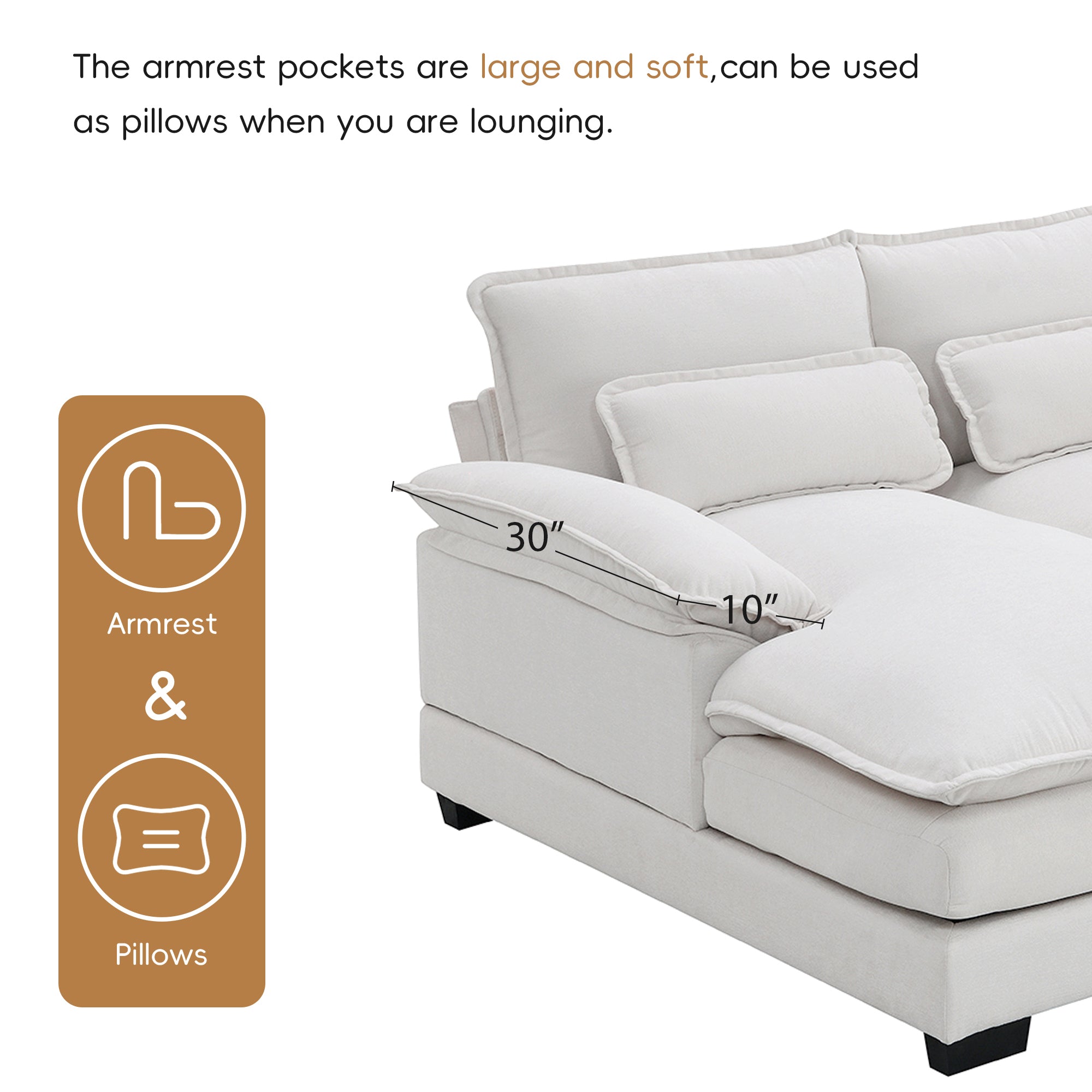 Modern U-shaped Sectional Sofa with Waist Pillows, 6-Seat Upholstered Symmetrical Sofa Furniture, Sleeper Sofa Couch with Chaise Lounge, Chenille and Velvet Options