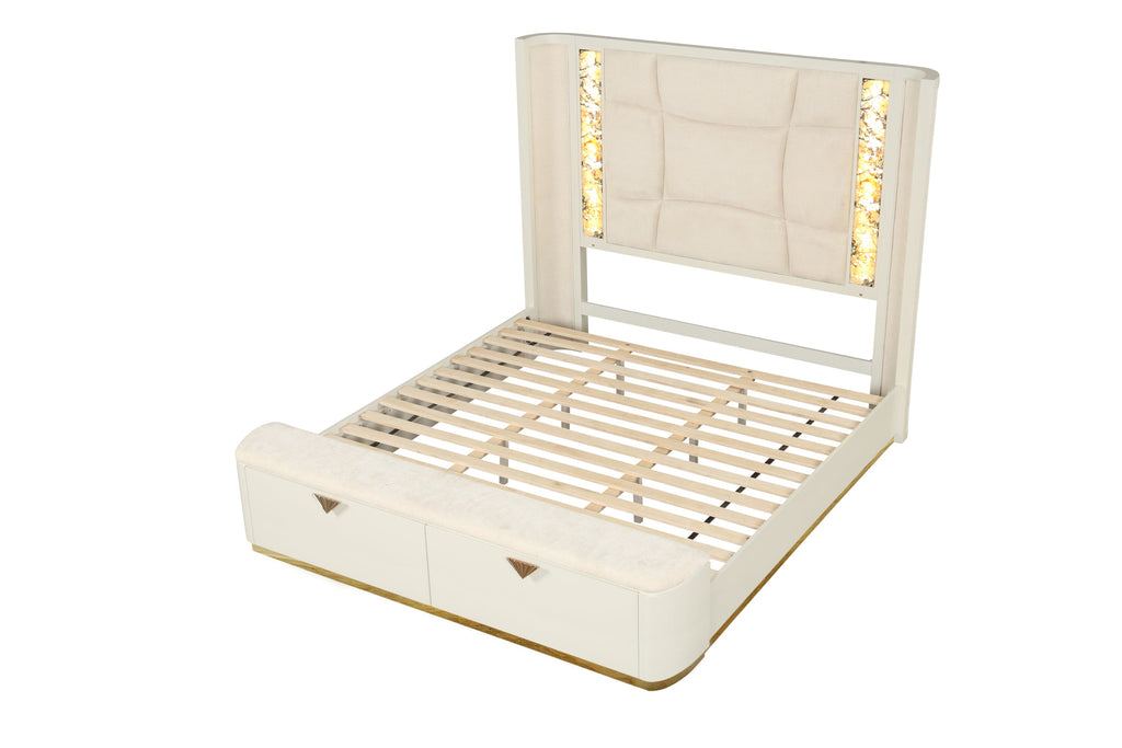 La Pierre Modern Style 5 Pc Queen Upholstered Bedroom Set Made with Wood and Gold Accents in Beige(NJ INVENTORY)
