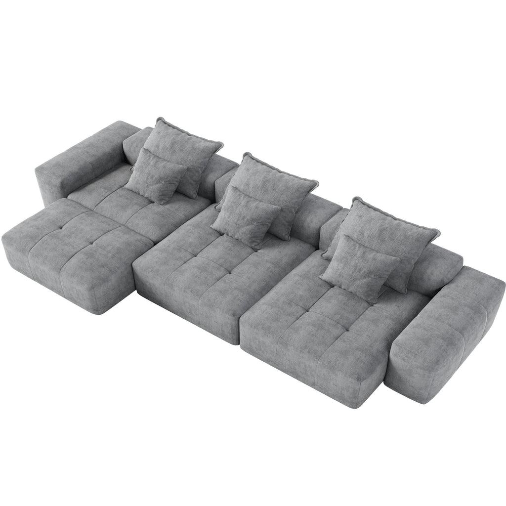 Modern Oversized Modular Sectional Sofa, Sparkling Chenille Fabric Soft Cushion Sofa with 6 Pillows, 6 PCS DIY Combination Tufted Sofa, No Assembly Required, GREY