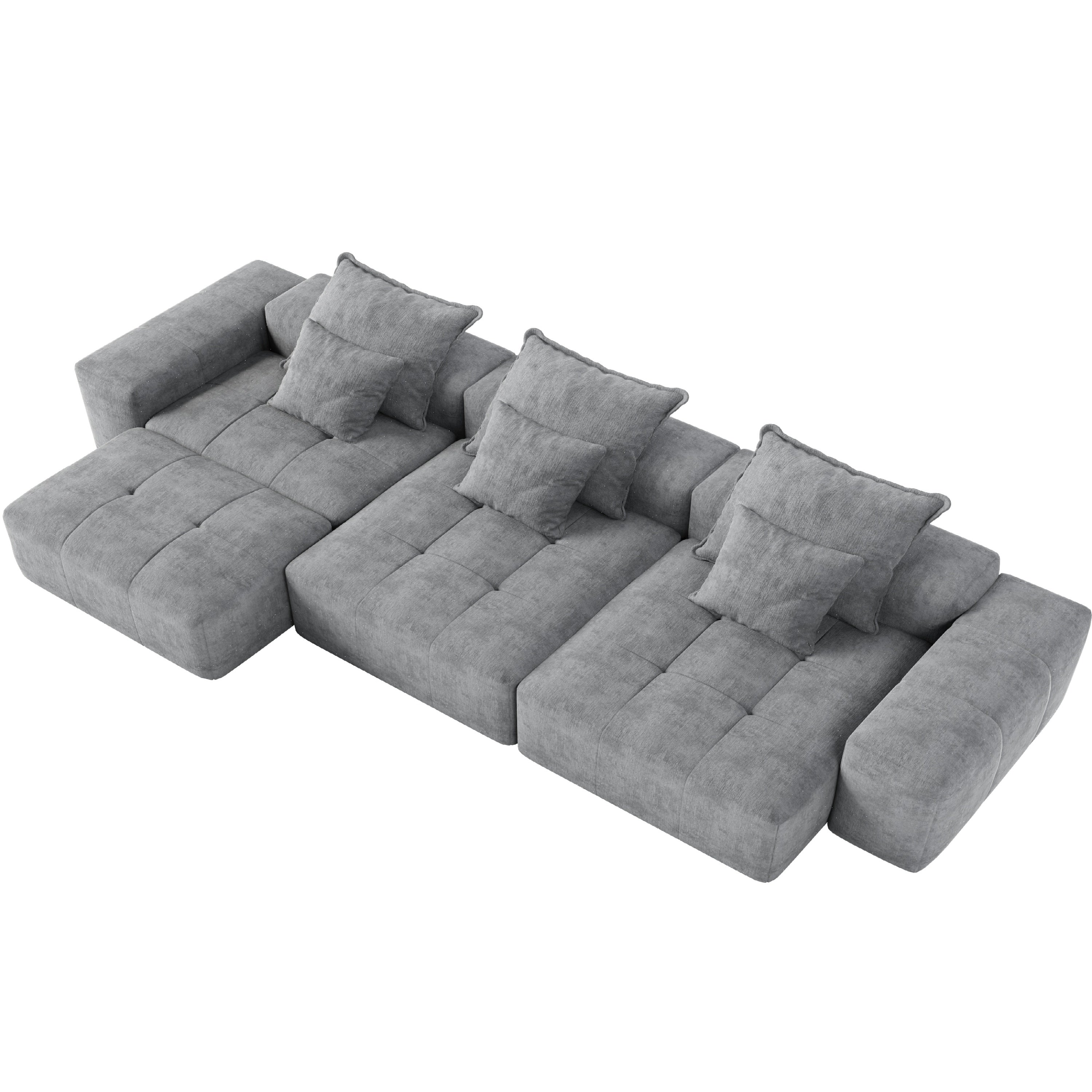 Modern Oversized Modular Sectional Sofa, Sparkling Chenille Fabric Soft Cushion Sofa with 6 Pillows, 6 PCS DIY Combination Tufted Sofa, No Assembly Required, GREY