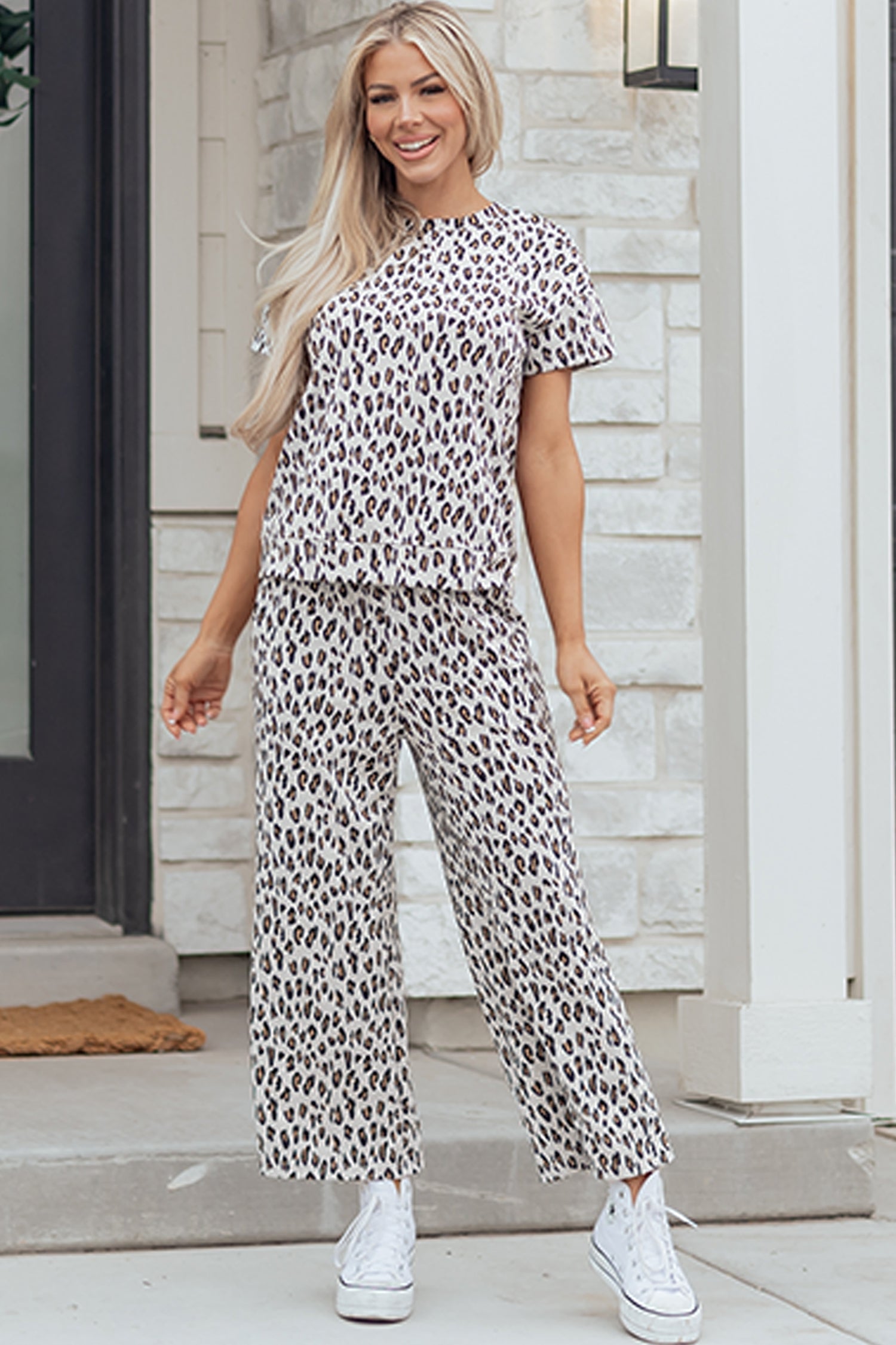 Leopard Short Sleeve Tee & Pants Set