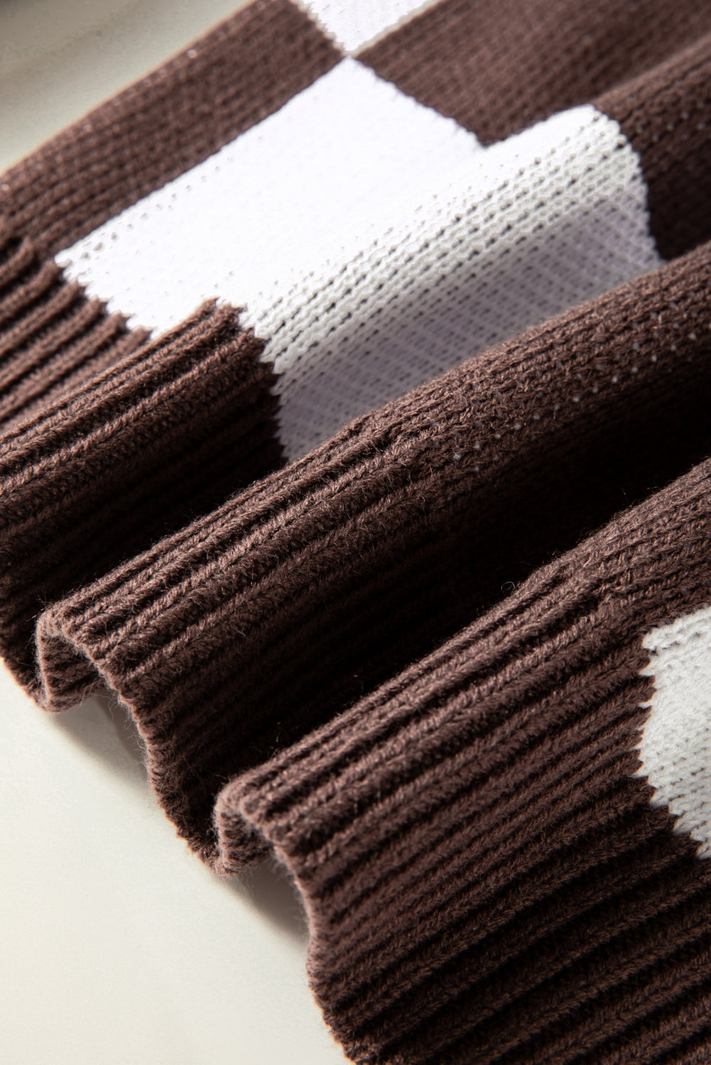 Checker Exposed Seam Drop Shoulder Long Sleeve Sweater