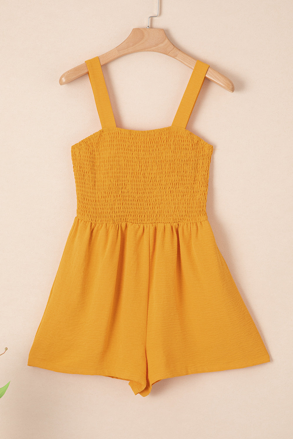 Solid Smocked Sleeveless Pocketed Romper