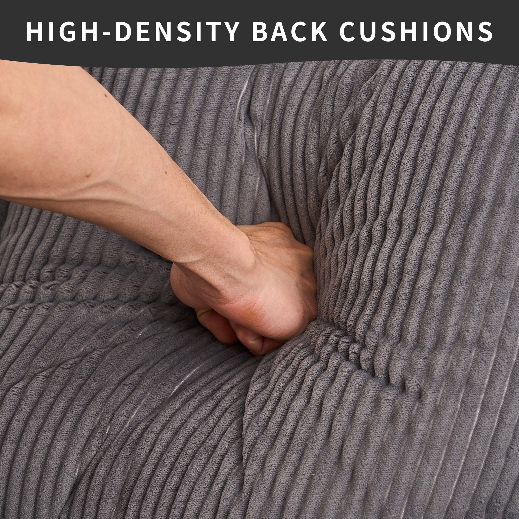 LY-023 Grey Compression Sofa: Corduroy Fabric, Chaise Longue and 3-Seater Combination with 4 Pillows