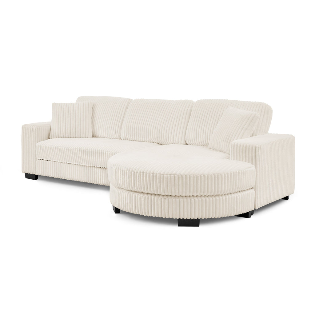 Corduroy Tufted Upholstered Sleeper Sectional Sofa, L-Shaped Modular Convertible Sofa ,The arc-shaped footstool can be placed freely on the left and right-Beige