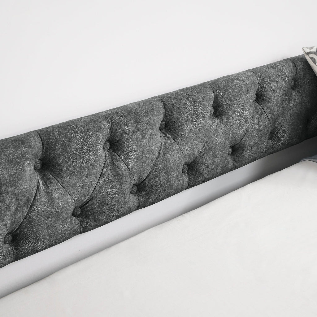 Full Size Daybed with Twin Size Trundle Upholstered Tufted Sofa Bed, with Button on Back and Copper Nail on Waved Shape Arms,Grey (80.5'x55.5'x27.5')